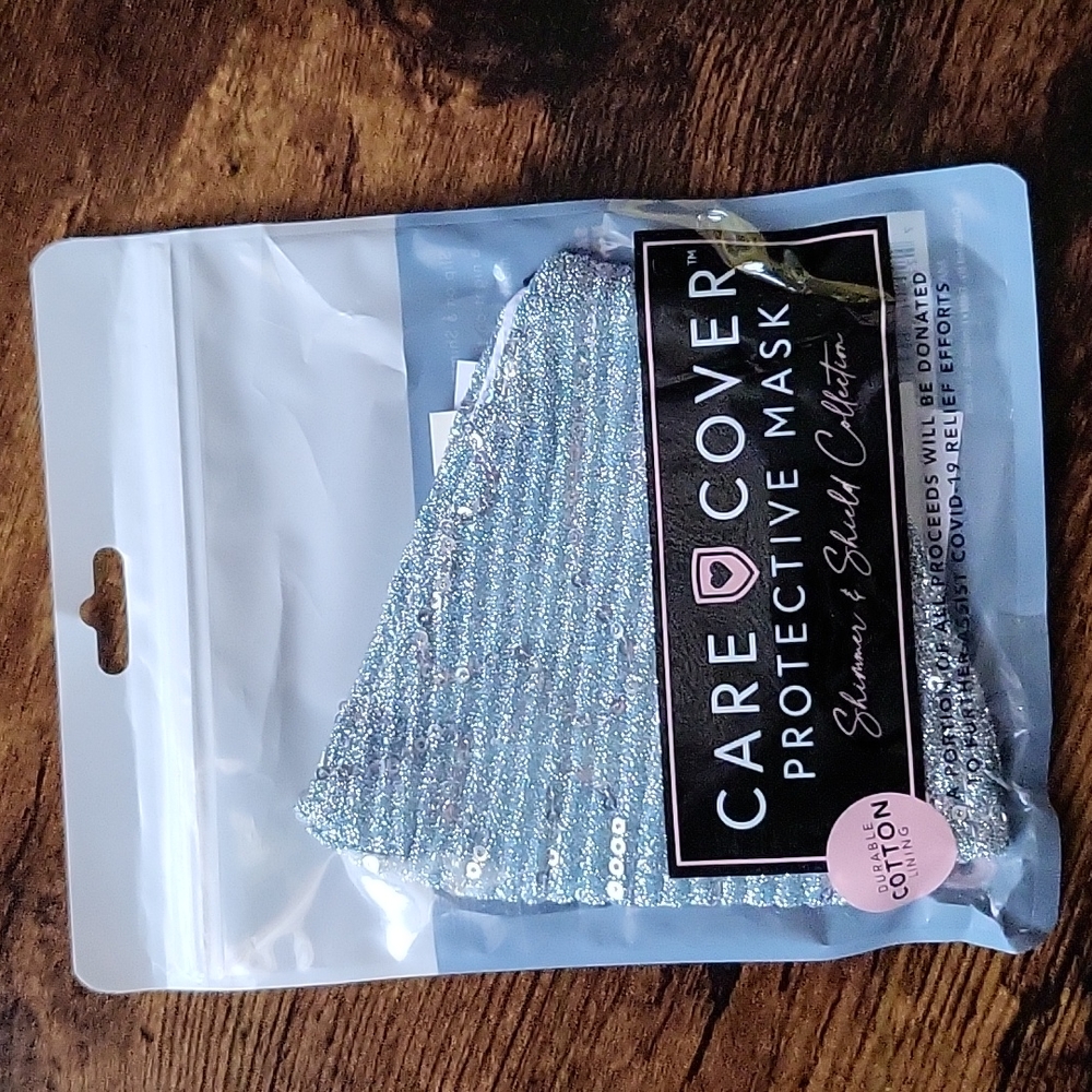 Care Cover Light Blue Sequin Face Mask